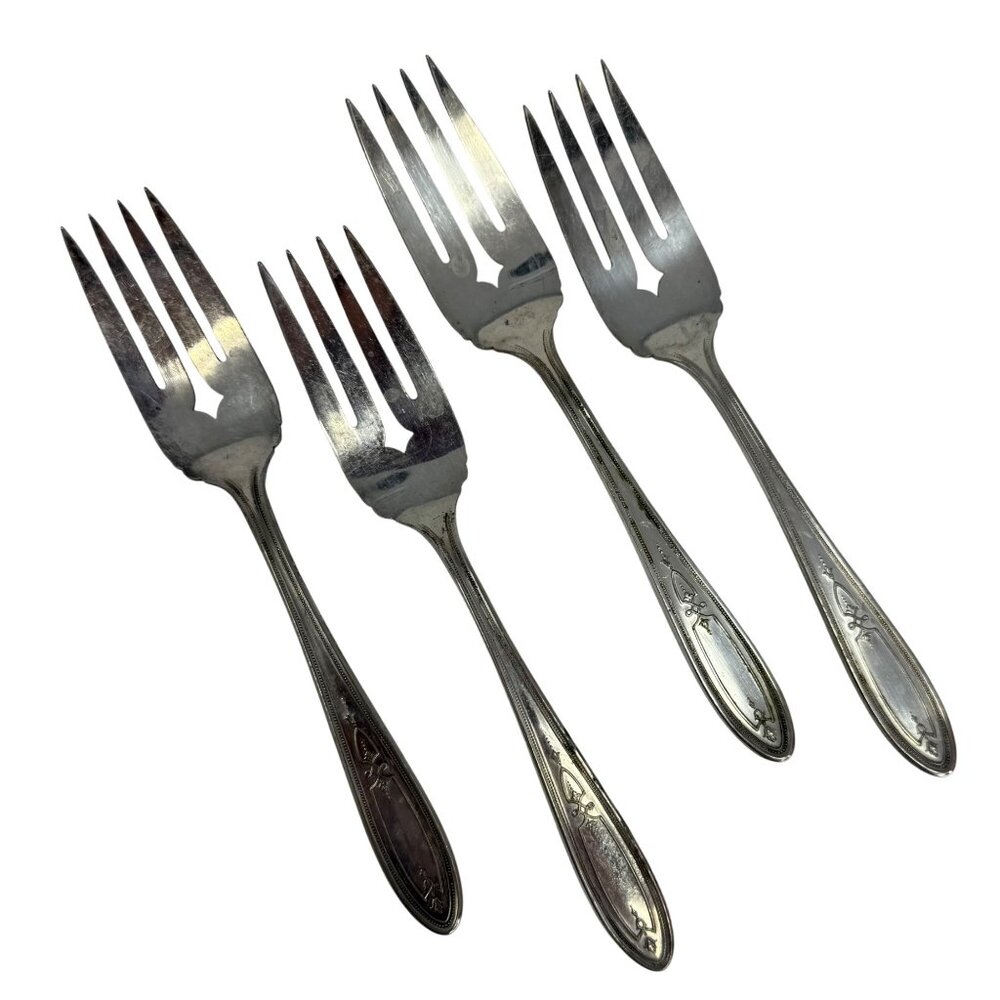 4 Vintage Salad Forks Lorain Oneida‎ 1928 Peerless Silverplate, Vintage Flatware